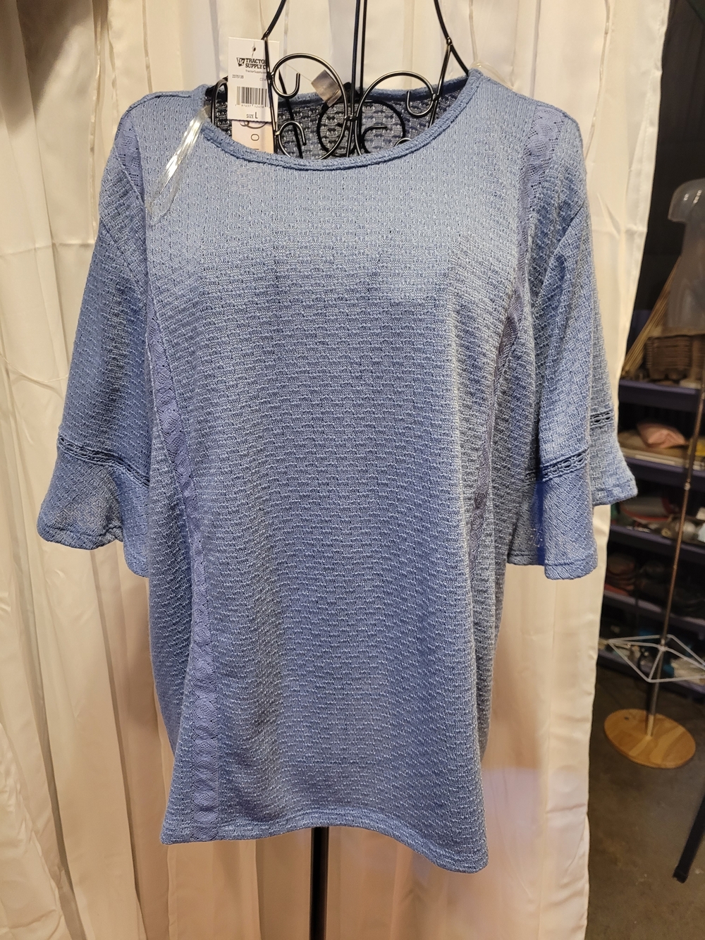 Como Vintage Light Blue Textured Ruffle-Sleeve Top